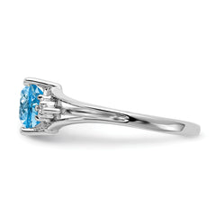 14k White Gold 6mm Blue Topaz AA Diamond ring