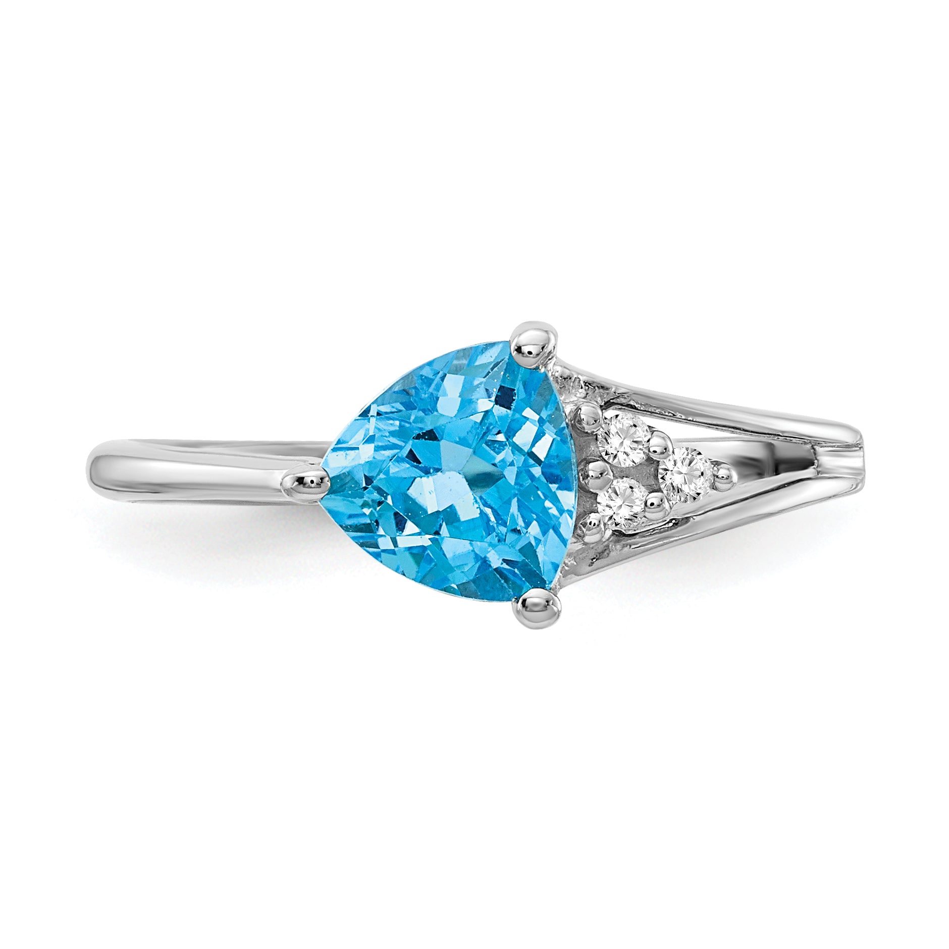 14k White Gold 6mm Blue Topaz AA Diamond ring