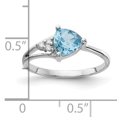 14k White Gold 6mm Blue Topaz AA Diamond ring