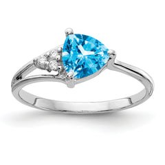 14k White Gold 6mm Blue Topaz AA Diamond ring