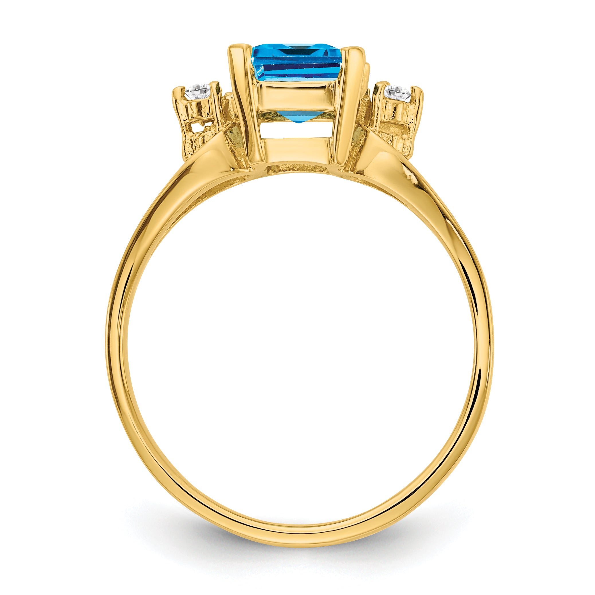 14k 8x6mm Emerald Cut Blue Topaz AA Diamond ring