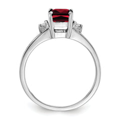 14k White Gold 7x5mm Emerald Cut Garnet AA Diamond Ring