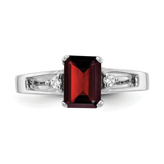 14k White Gold 7x5mm Emerald Cut Garnet AA Diamond Ring