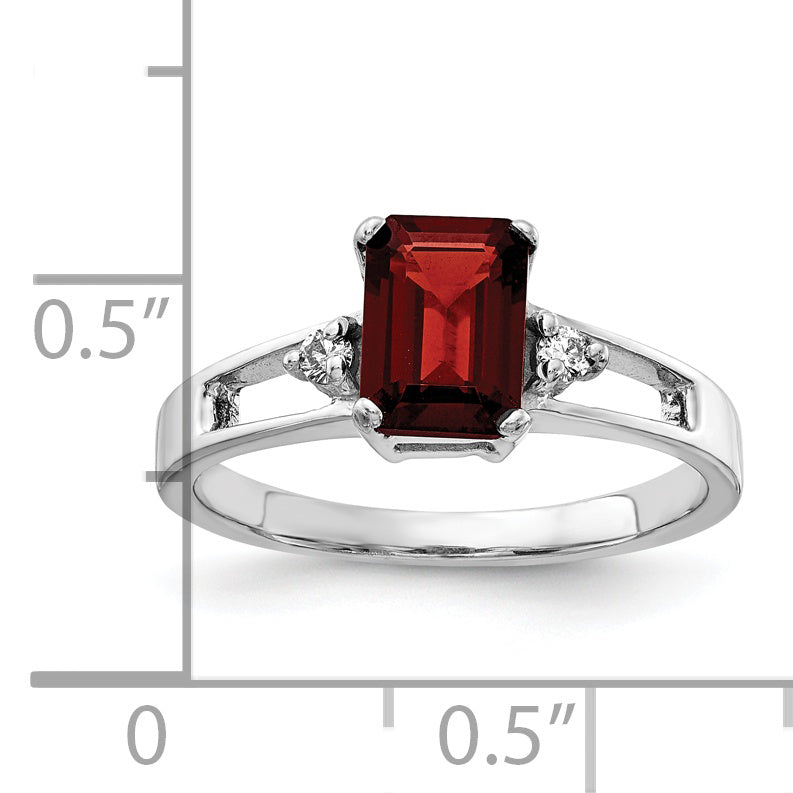 14k White Gold 7x5mm Emerald Cut Garnet AA Diamond Ring