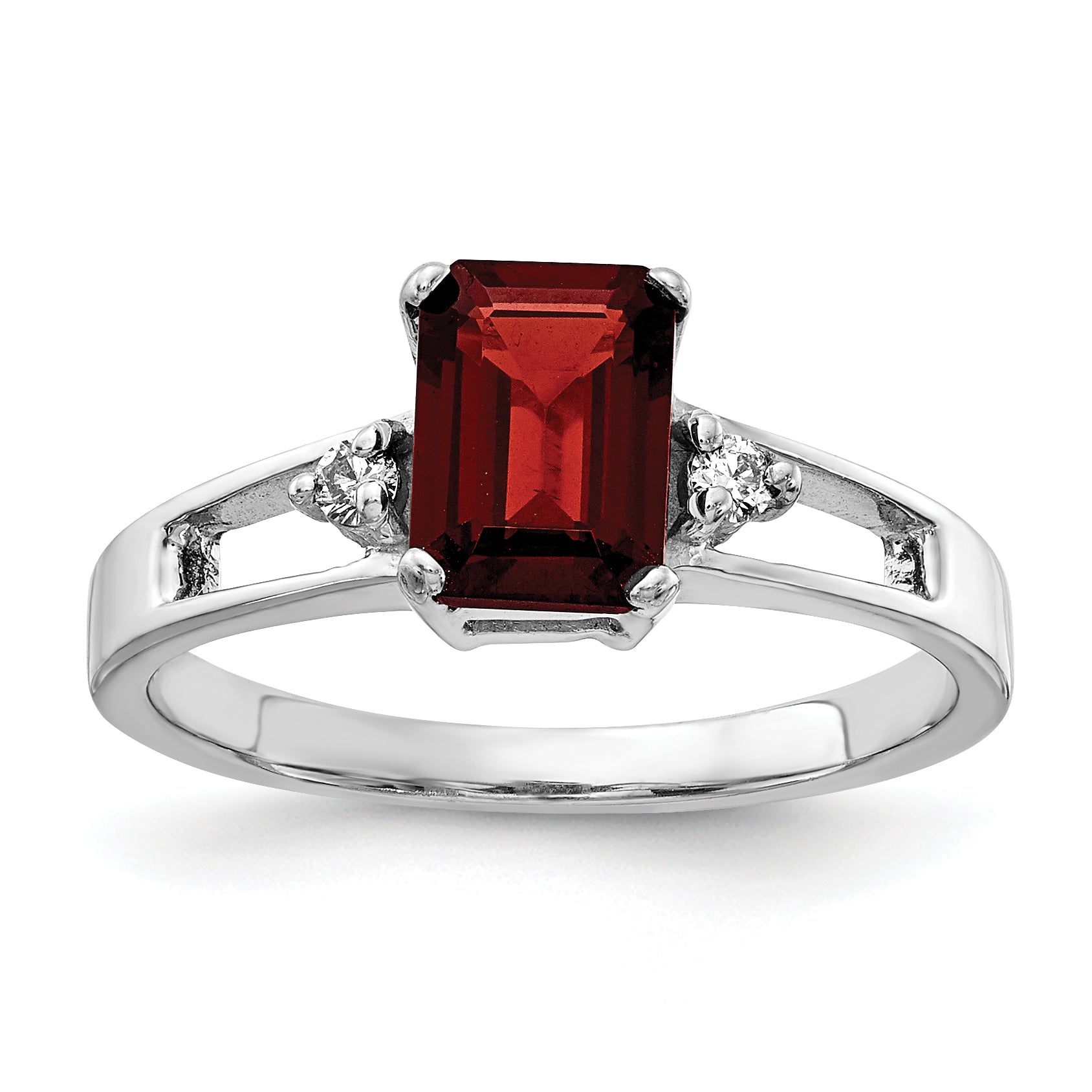 14k White Gold 7x5mm Emerald Cut Garnet AA Diamond Ring