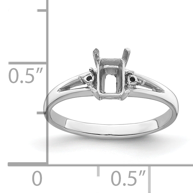 14k White Gold Diamond/6x4mm Emerald-cut Gemstone Ring Mounting