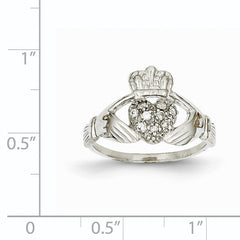 14k White Gold 1/10ct AA Diamond Claddagh Ring