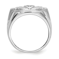 14k White Gold Men's Claddagh Band AA Dia Ring