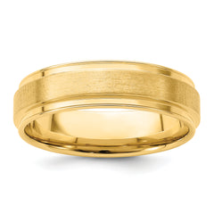 14k Yellow Gold 6mm Standard Weight Comfort Fit Brushed Satin Fancy Wedding Band Size 13.5