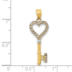 14K With White Rhodium Polished Heart Key Charm