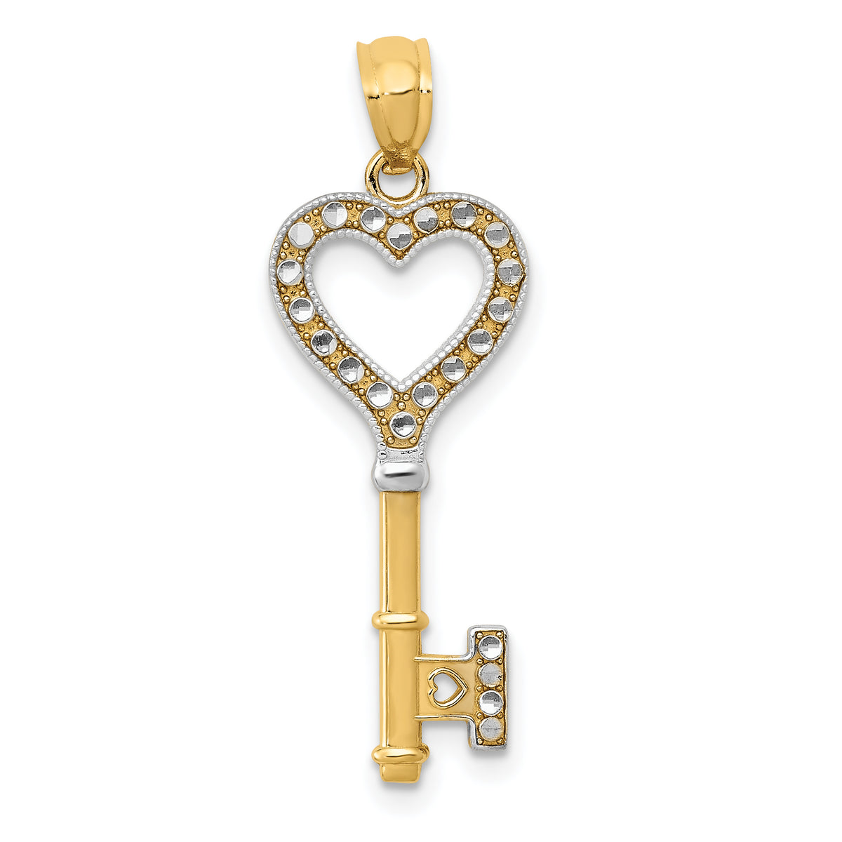 14K w/White Rhodium Polished Heart Key Charm