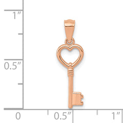 14K Rose Gold 3D Polished Heart Key Charm