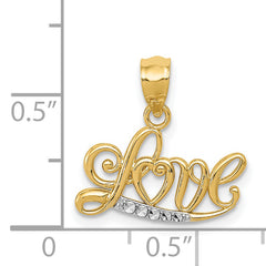 14K With Rhodium Diamond-cut LOVE Pendant