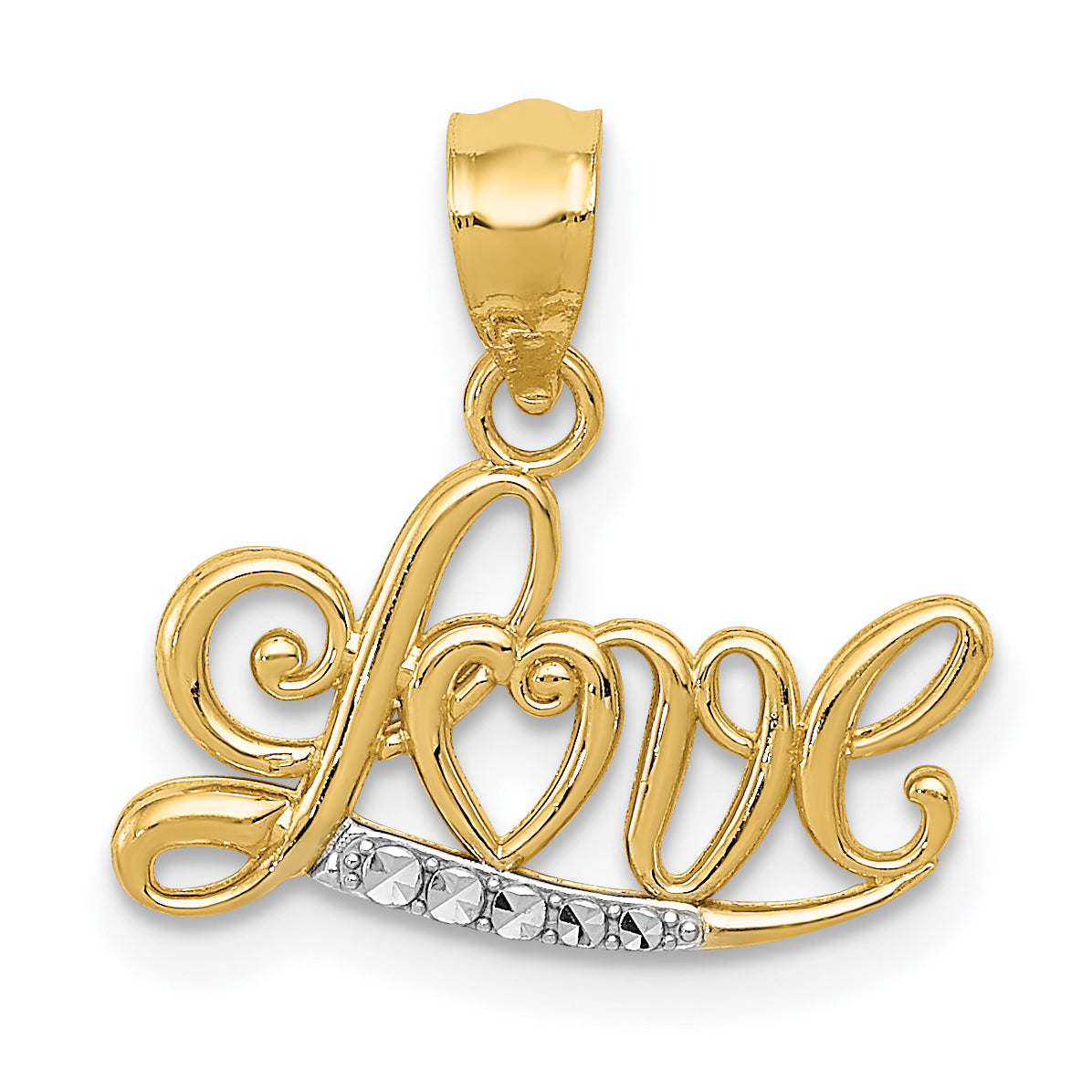 14k w/Rhodium Diamond-cut LOVE Pendant