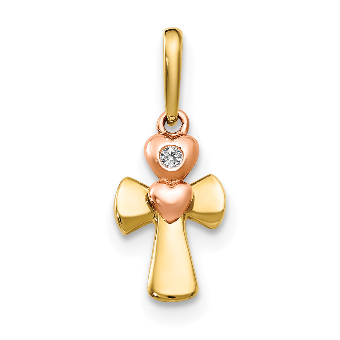 14k Yellow and Rose Gold CZ Children's Cross Heart Pendant