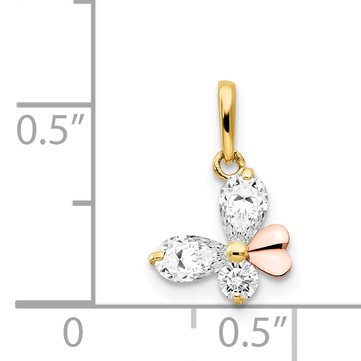 14K Yellow and Rose Gold CZ Children's Butterfly Pendant