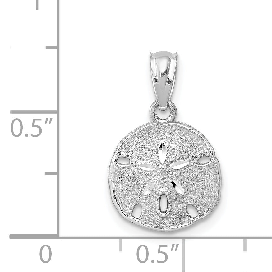 14K White Gold Polished & Textured Sand Dollar Pendant