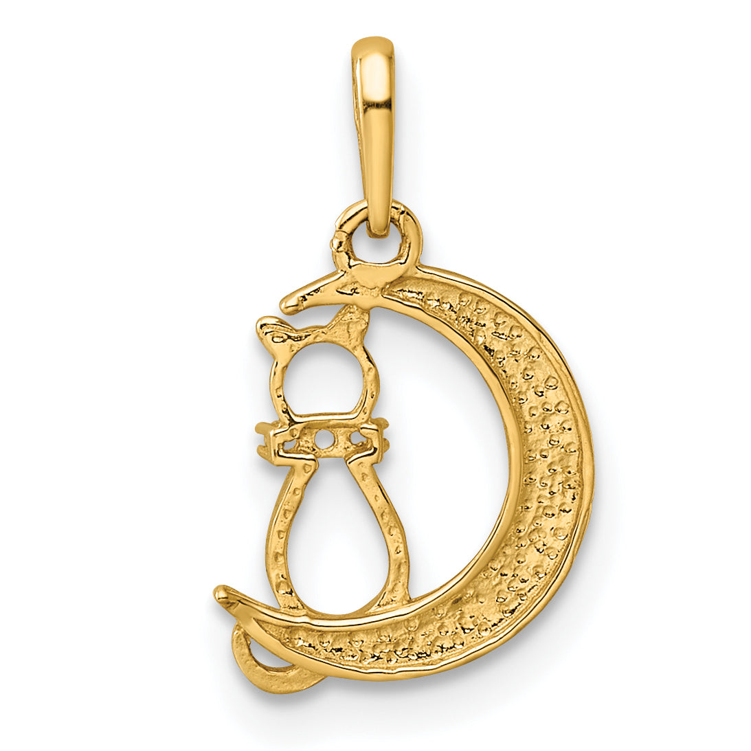 14K Childrens CZ Cat and Moon Pendant