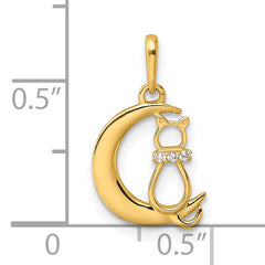 14K Childrens CZ Cat and Moon Pendant