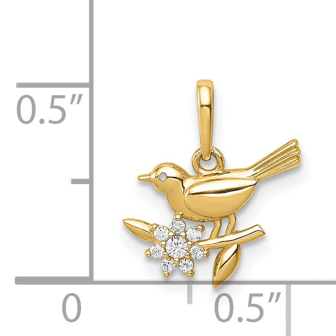 14K Bird on a Branch CZ Pendant