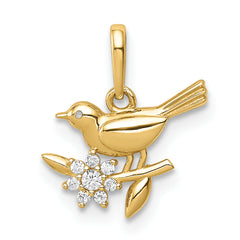 14K Bird on a Branch CZ Pendant