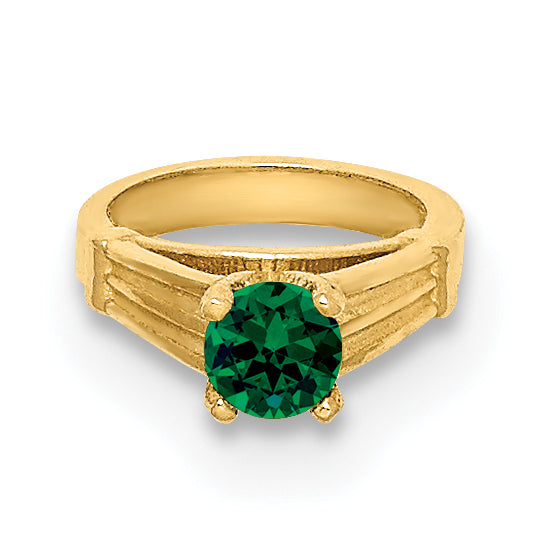 14K 3D Ring with Dark Green Glass Stone Charm