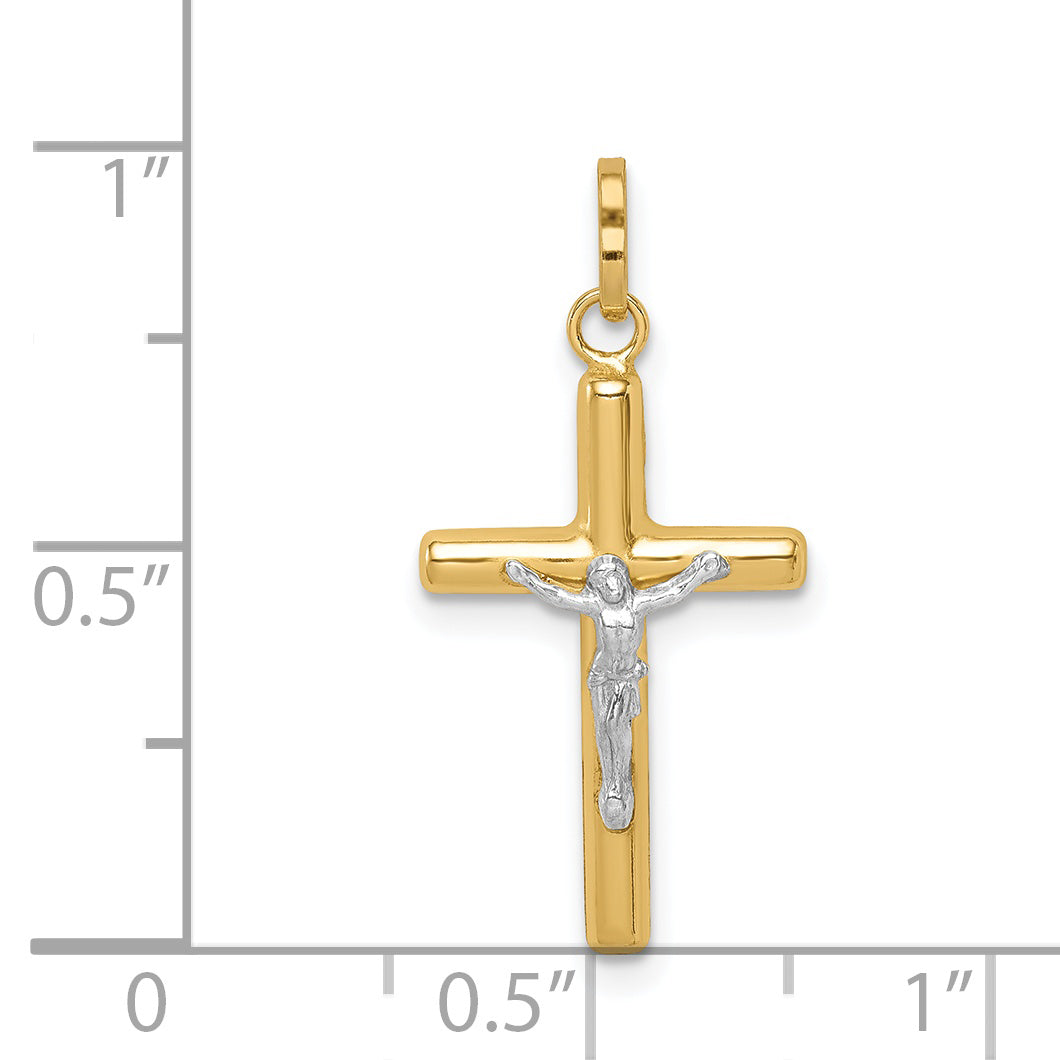 14k with White Rhodium Polished Hollow Crucifix Charm