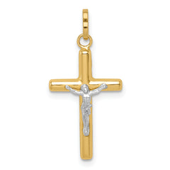 14k with White Rhodium Polished Hollow Crucifix Charm