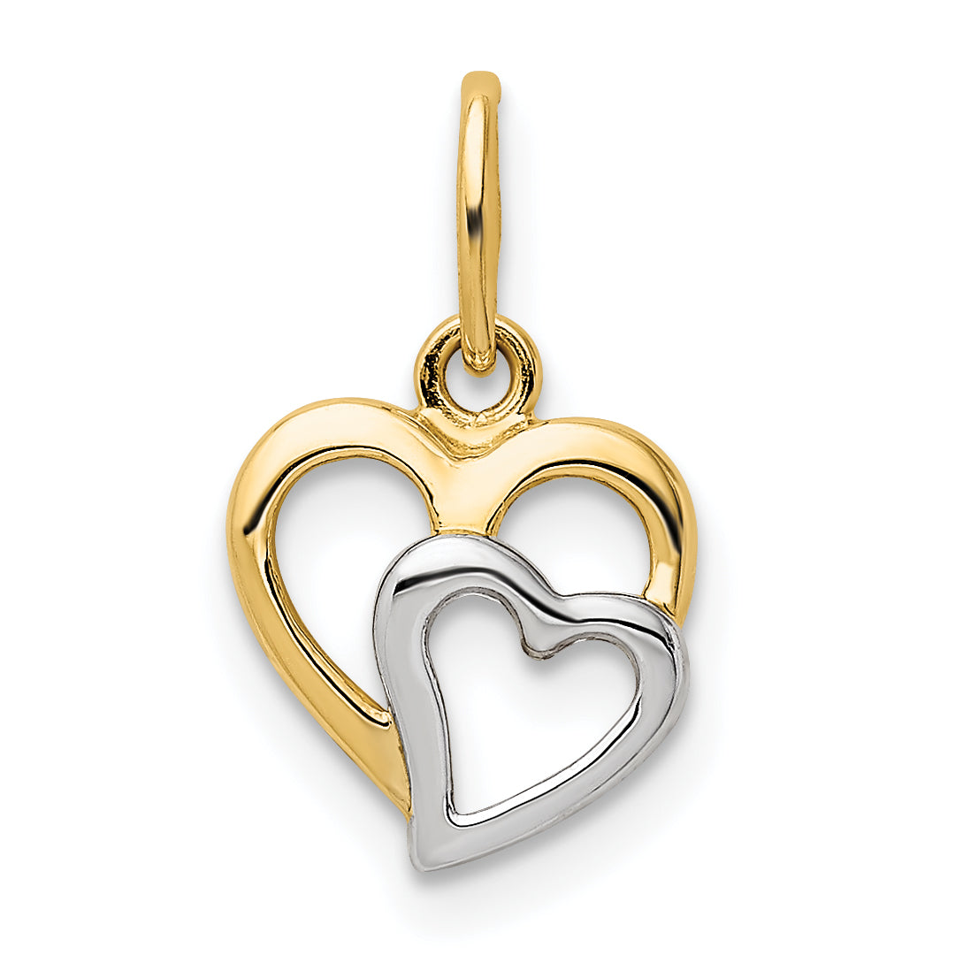 14K and White Rhodium Polished Hearts Pendant