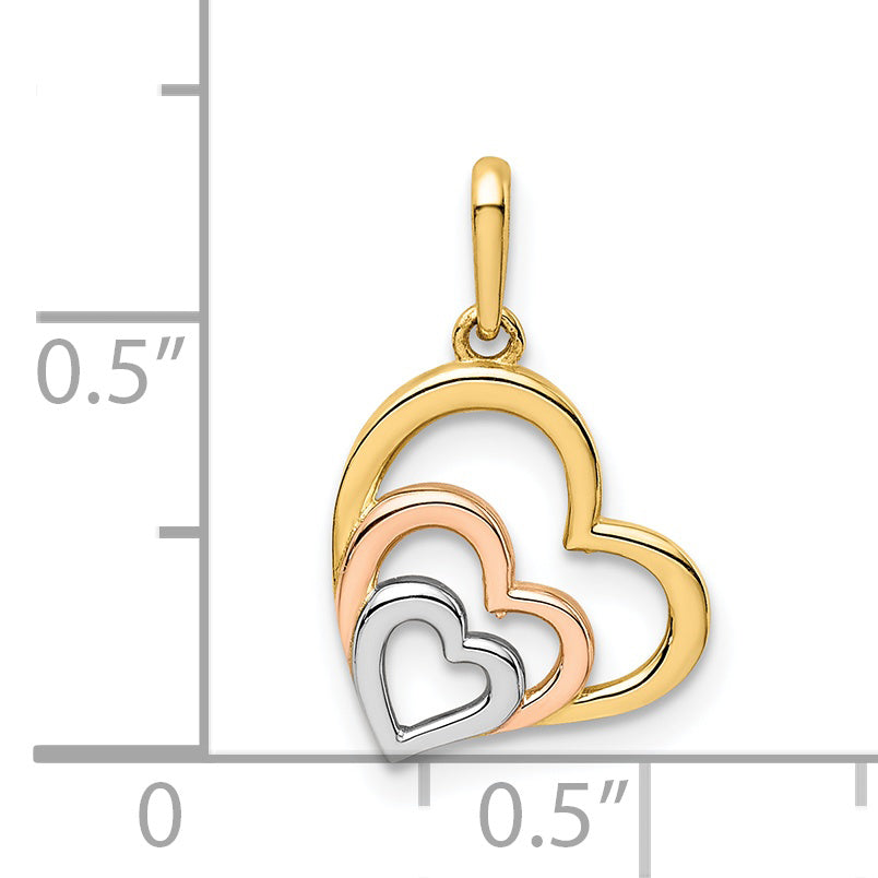 14K w/Rose and White Rhodium Polished 3 Hearts Pendant