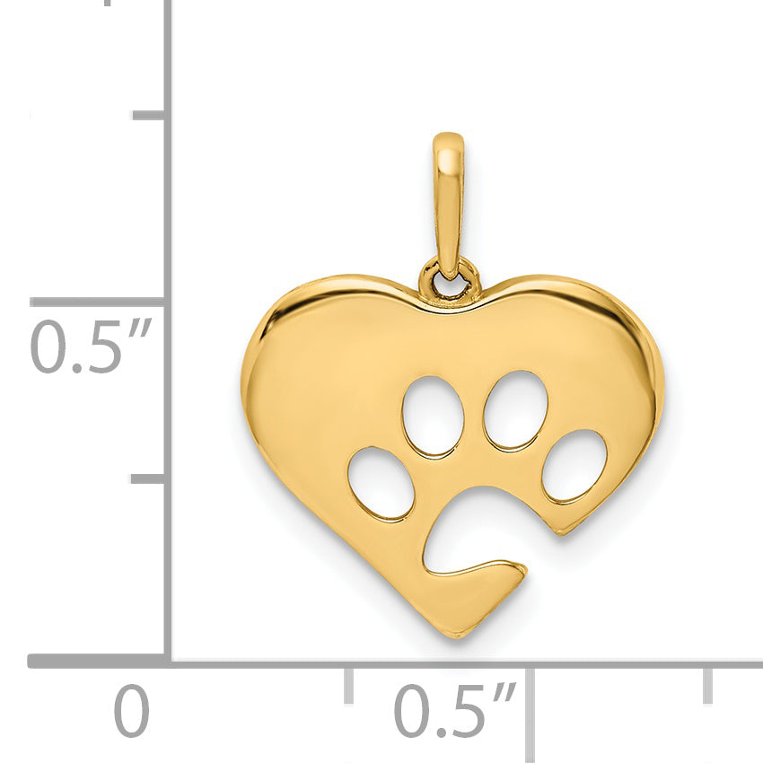 14K Polished Heart w/Paw Print Pendant