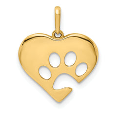 14K Polished Heart w/Paw Print Pendant