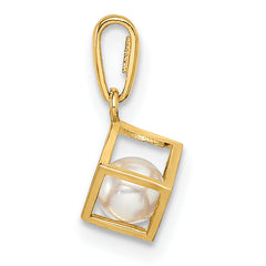 14K  3D Square w/FW Cultured Pearl Pendant