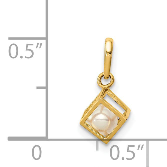 14K  3D Square w/FW Cultured Pearl Pendant