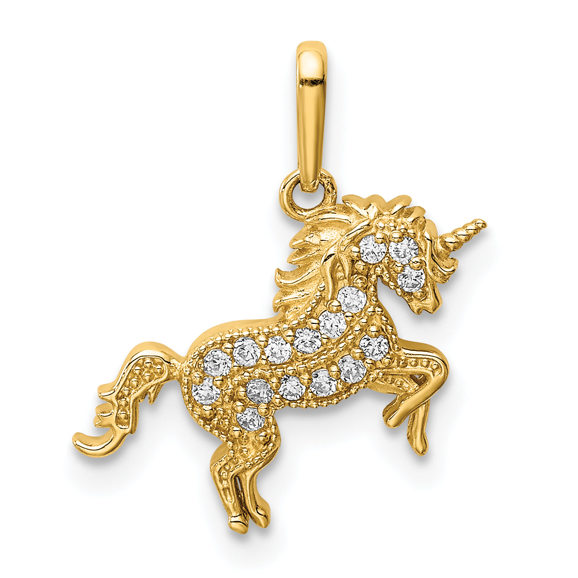 14K Rearing Unicorn CZ Pendant