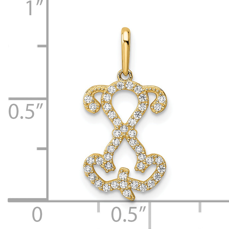 14K Polished CZ Puppy Sitting Outline Pendant