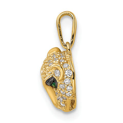 14K Polished Green & White CZ Lioness Head Pendant