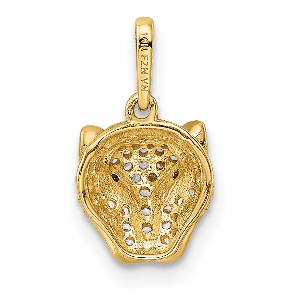 14K Polished Green & White CZ Lioness Head Pendant