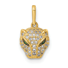 14K Polished Green & White CZ Lioness Head Pendant