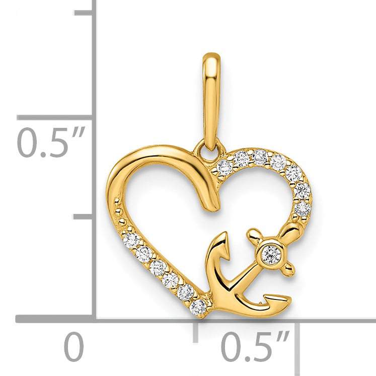 14k CZ Heart with Anchor Pendant