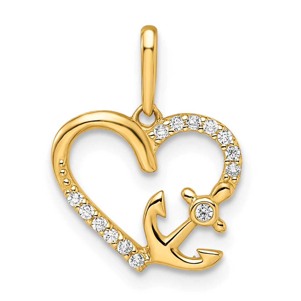 14k CZ Heart with Anchor Pendant