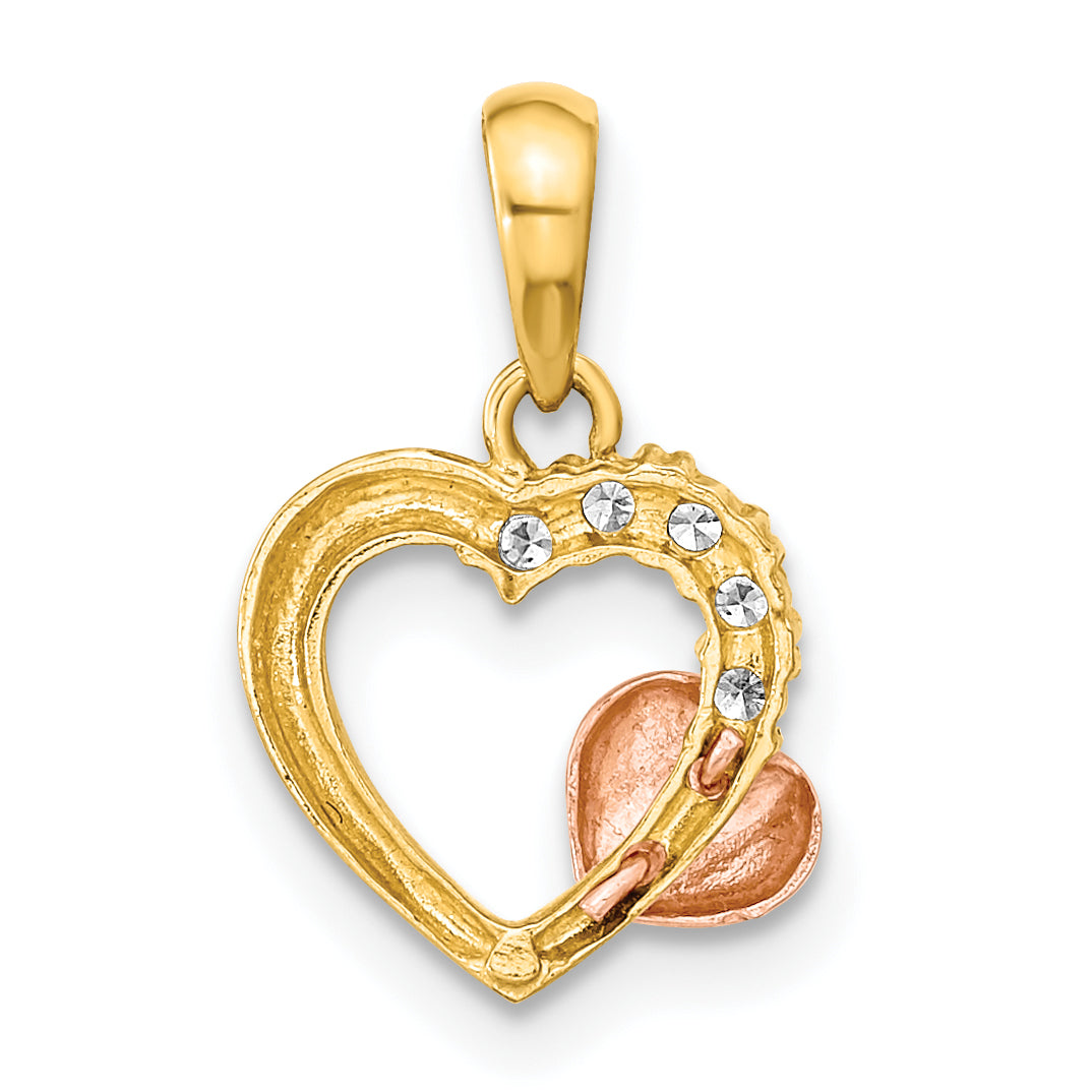 14K Two-tone Open Heart CZ Pendant