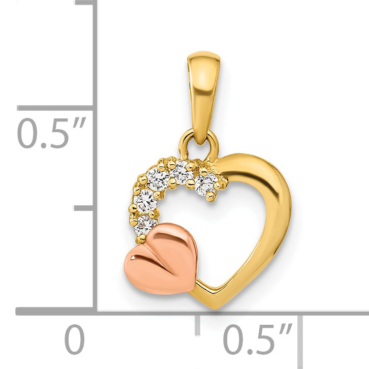 14K Two-tone Open Heart CZ Pendant