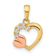 14K Two-tone Open Heart CZ Pendant