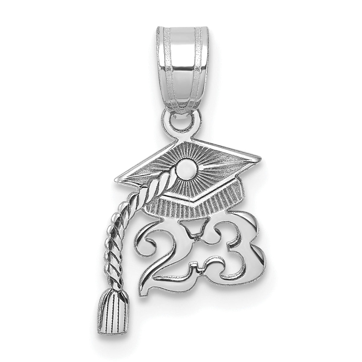 14K White Gold Graduation Cap 23 w/ Dangling Tassel Charm