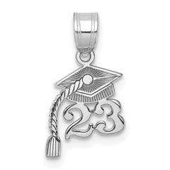 14K White Gold Graduation Cap 23 w/ Dangling Tassel Charm