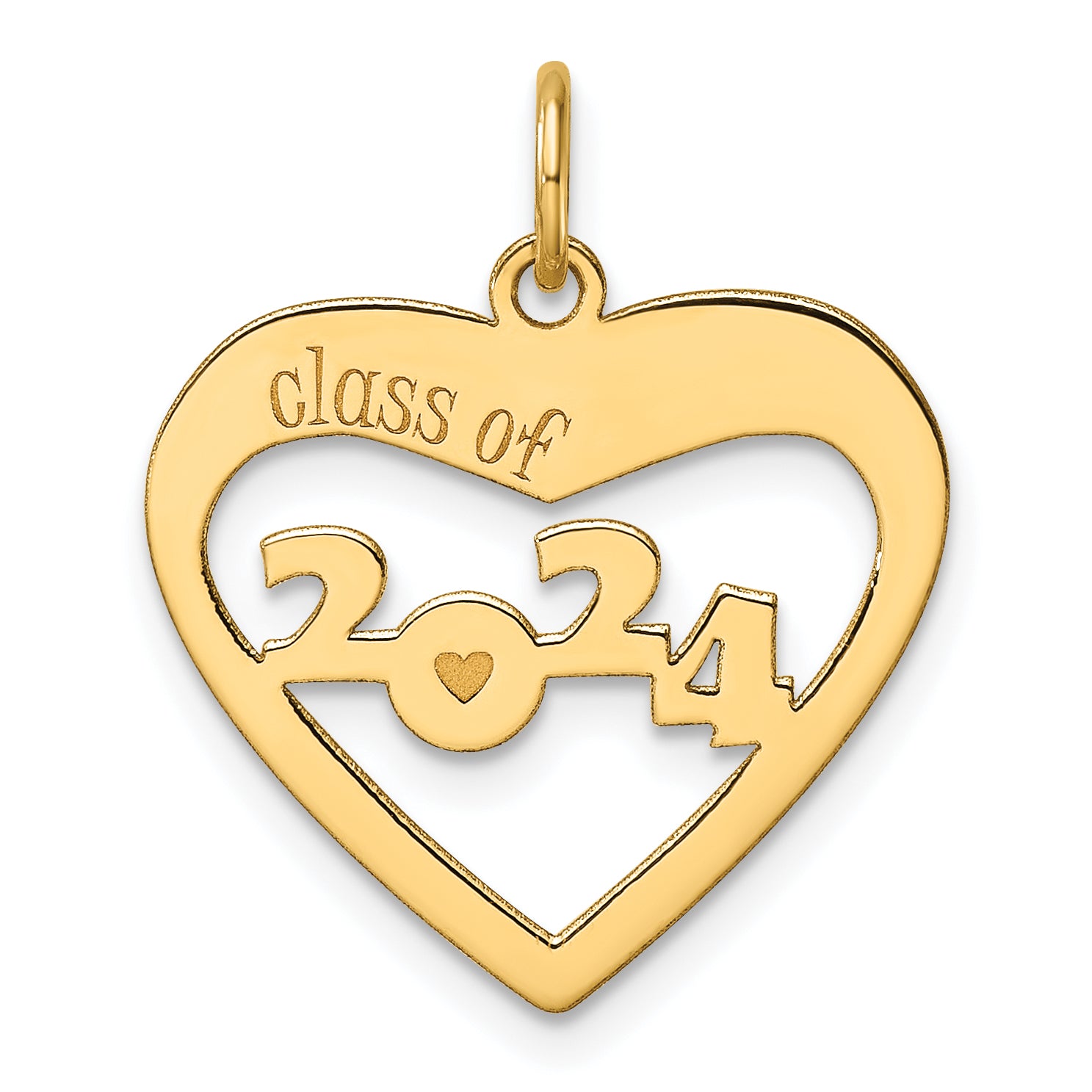 14K Polished CLASS OF 2024  Cut Out Heart Charm