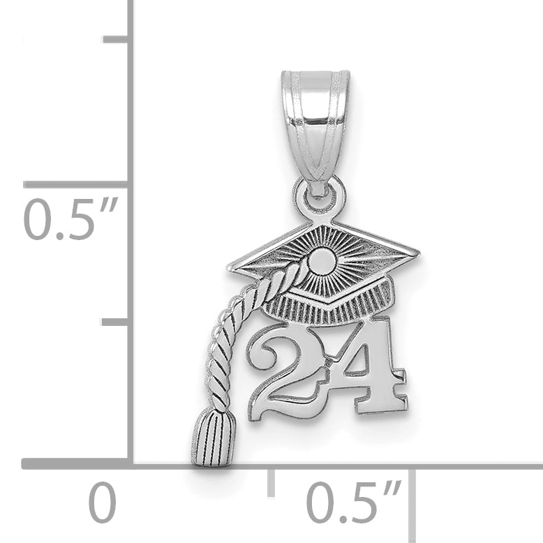 14K White Gold Graduation Cap 24 w/ Dangling Tassel Charm