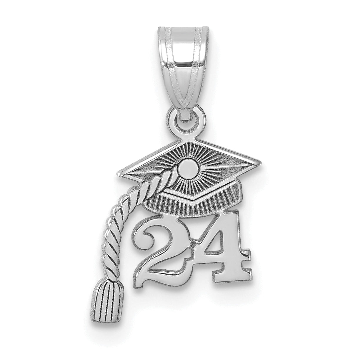 14K White Gold Graduation Cap 24 w/ Dangling Tassel Charm