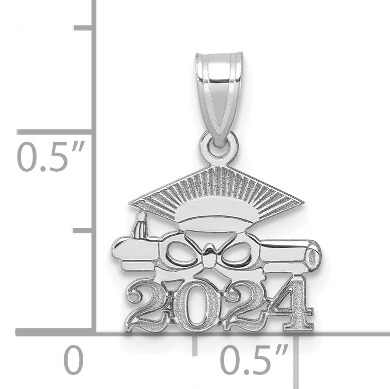 14K White Gold Graduation Cap and Diploma 2024 Charm